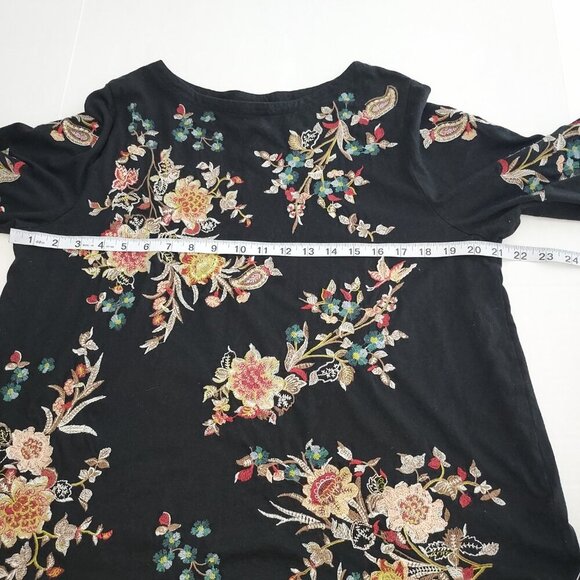 J Jill Valley Flowers Embroidered Knit Black Top Size Lg - Picture 5 of 10